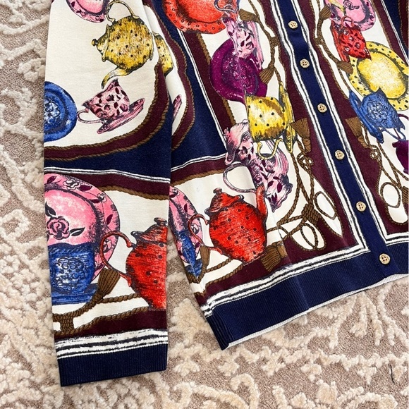 Talbots Petites Tea Party Print Classic Cardigan Sweater - Picture 12 of 16